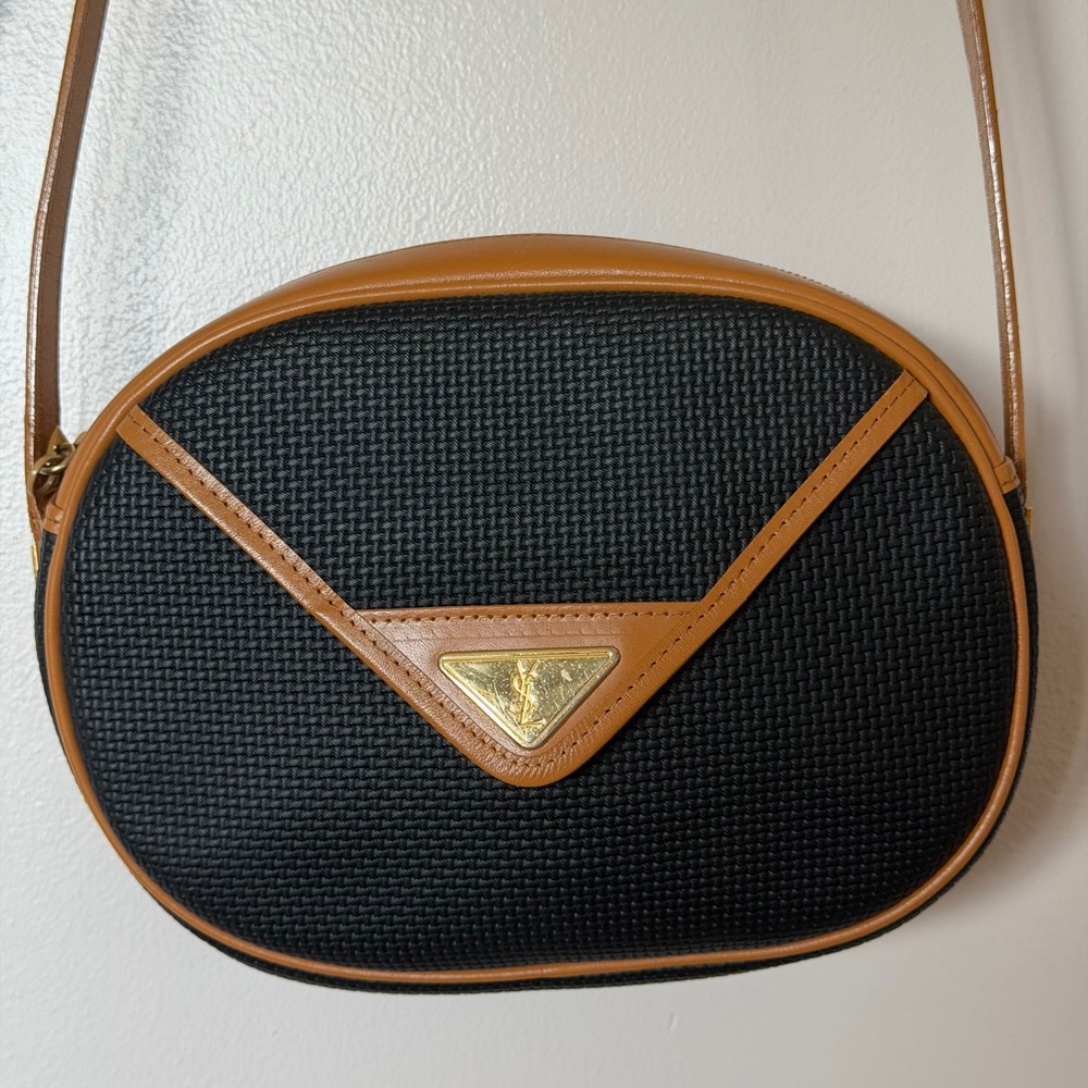 Black Yves Saint Laurent Crossbody Bag Designer Classic Small Vintage 1980s